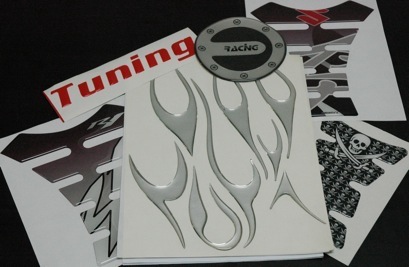 Various silver and vinyl Tuning stickers.